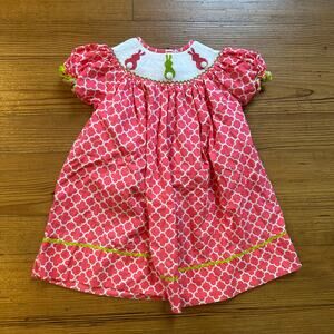 Debbie Dabble pink white short sleeve bunny spring smocked dress SIZE 24M